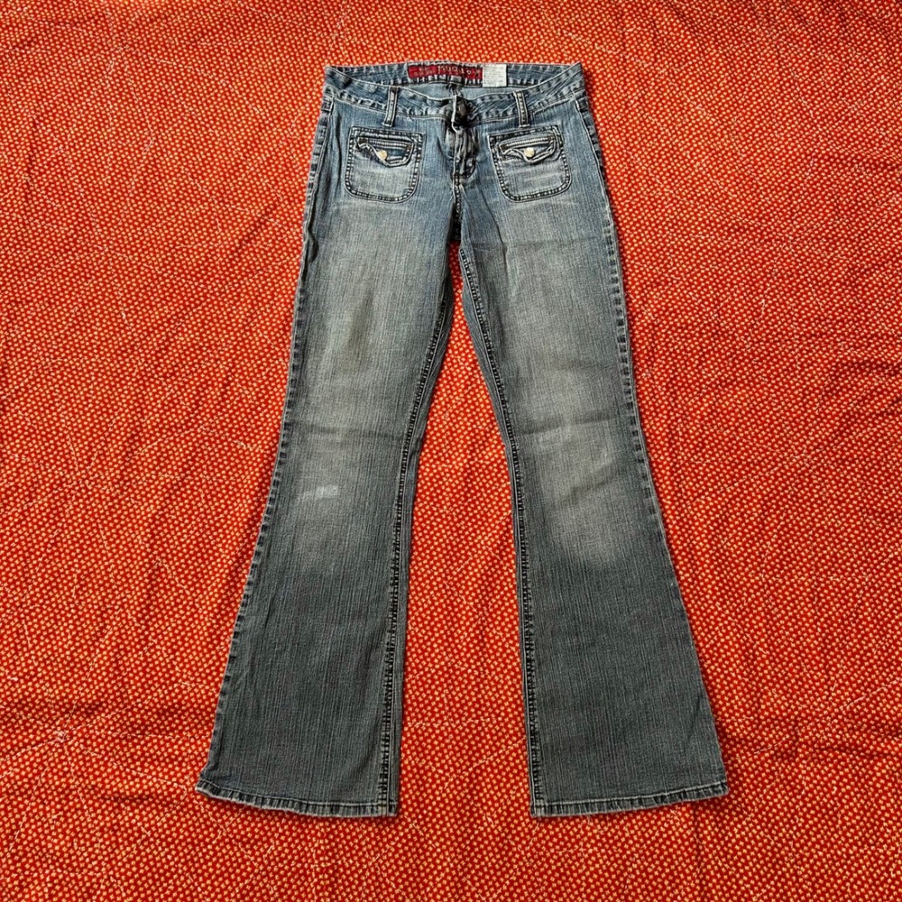 Mudd Vintage 2000s Low Rise Flare Jeans Blue Denim Patch Pockets Size 7